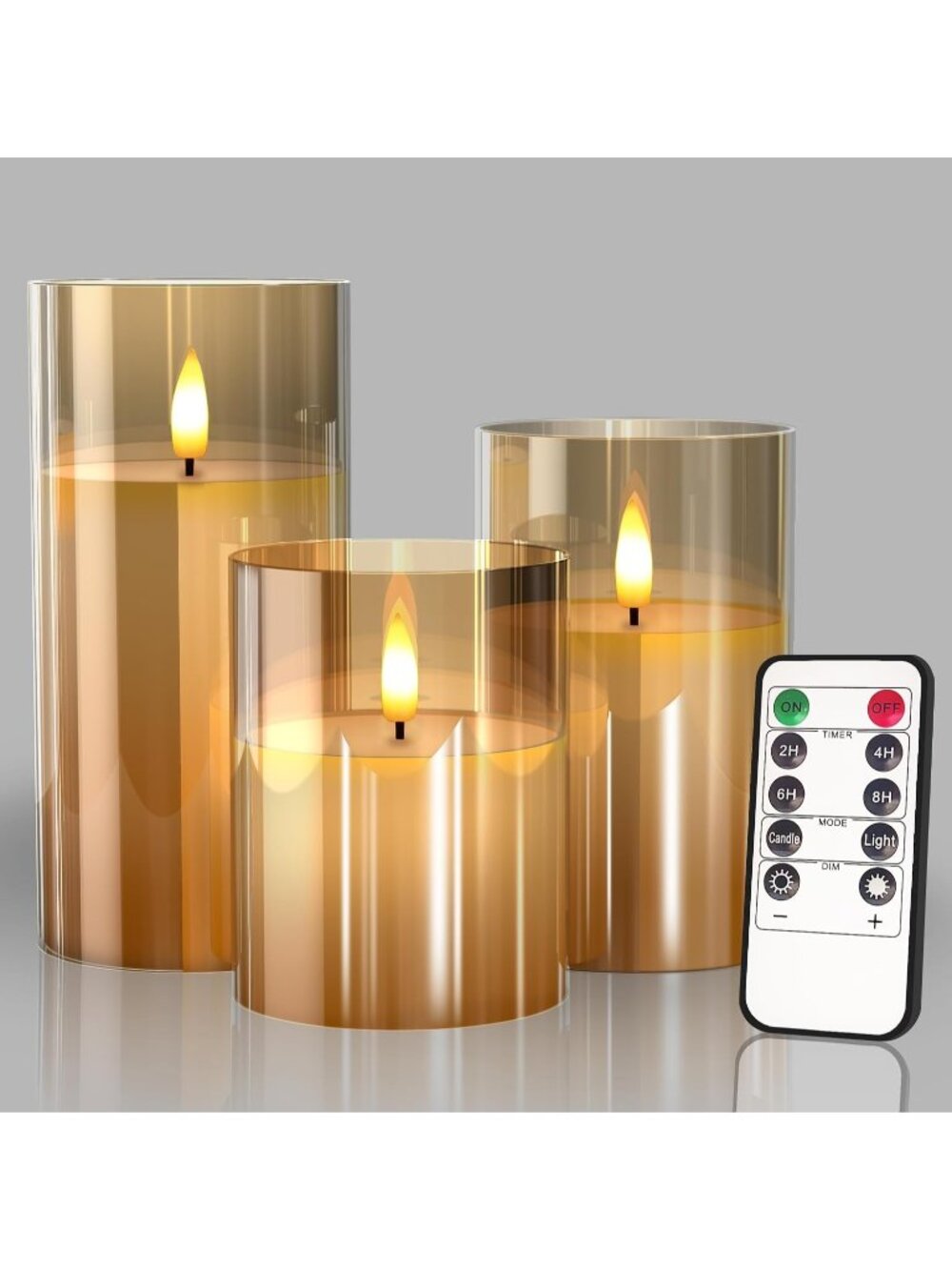 New Glass Battery Operated LED Flameless Candles with Remote and Timer,